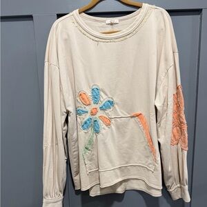 Tan Easel Floral Textured Knit Top